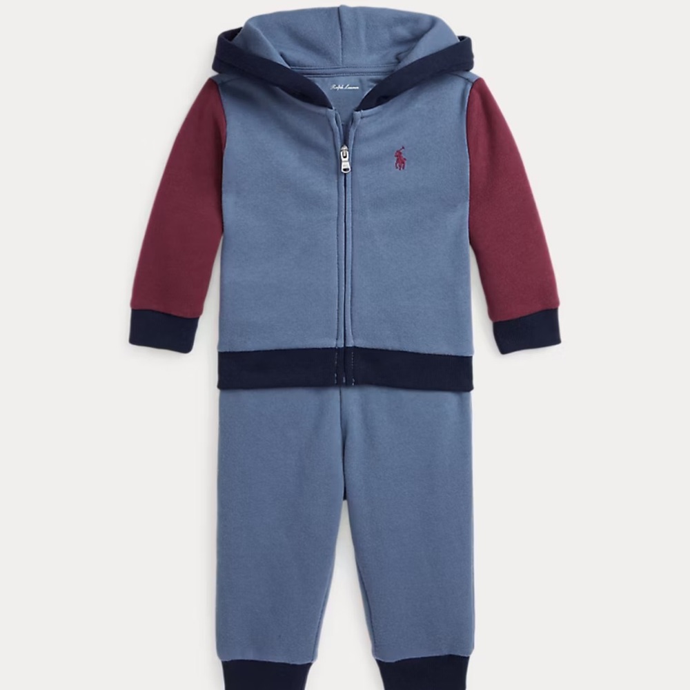 Ralph Lauren Baby long sleeve colorblock fleece Hoodie and pants Set
Nwt